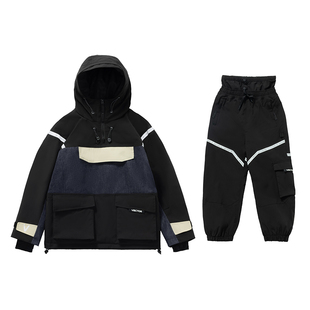 VECTOR玩可拓儿童滑雪服男童专业黑反光加厚防风防水滑雪衣裤装备