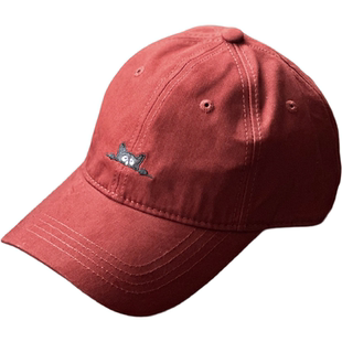 可爱日系甜妹小黑猫棒球帽子软顶宽松橘红色显白女鸭舌帽百搭简约