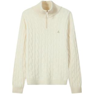 100%绵羊毛BEANPOLE滨波男通勤时尚休闲优雅简约绞花半拉链针织衫