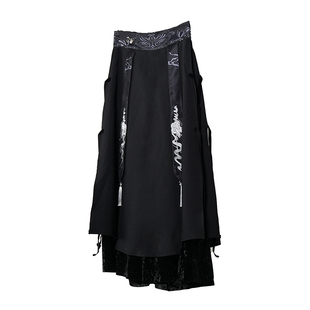 VE2 中式设计感双层流苏八分裙裤男女国风汉服阔腿裤发型师马面裙