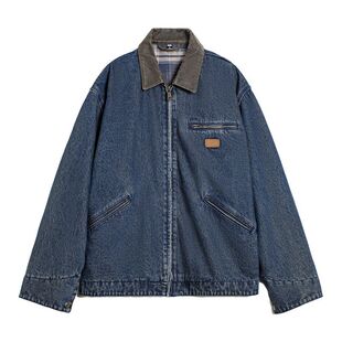 马登工装美式复古牛仔底特律夹克水洗做旧短款休闲翻领外套男款春