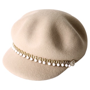 新鸭舌帽女秋冬时尚南瓜贝雷帽百搭羊毛呢八角帽子短檐画家帽报童