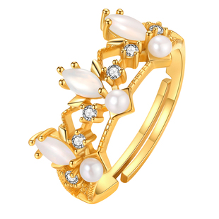 《公主与骑士》原创设计复古皇冠戒指银镀金双层欧泊开口指环礼物