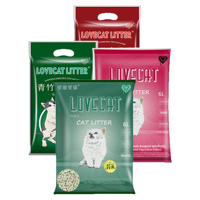 lovecat猫砂爱宠爱猫豆腐猫砂宠物砂植物绿茶6包除臭无尘专用用品