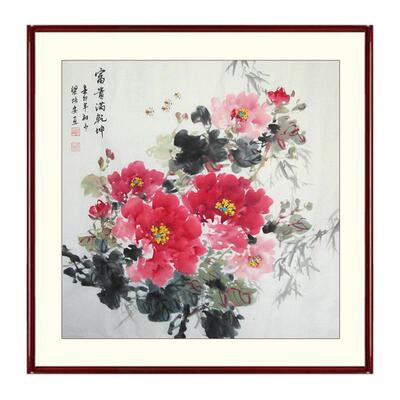 客厅玄关餐厅纯手绘手工牡丹国画