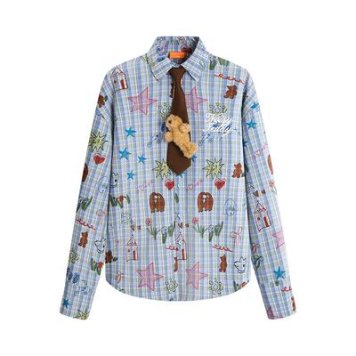 童趣印花女士长袖衬衫宽松