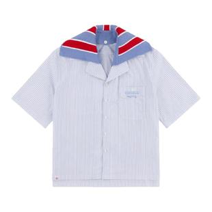 Charles Jeffrey LOVERBOY 25SS 海军翻领拼色拼接短袖衬衫衬衣