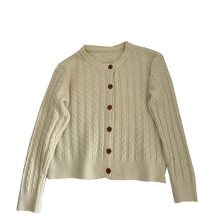 显白麻花纹开衫毛衣女！韩系温柔百搭显瘦小个子圆领软糯针织外套