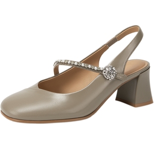 natursun女鞋子夏季小香风浅口玛丽珍鞋细带凉鞋一字带高跟单鞋女