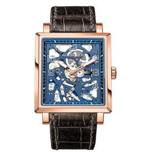 爱勒AGELOCER原创寇德克斯男士方形小众镂空机械手表送男友礼物