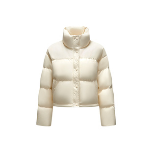森马羽绒服女短款立领小个子优雅温柔白色新款冬宽松仿皮外套休闲