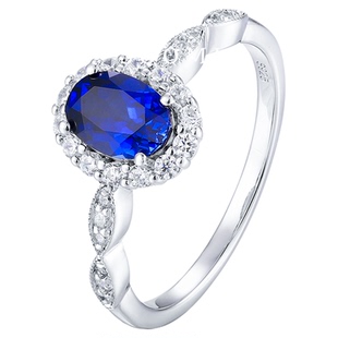 【SOOMI接骨木】皇家蓝宝石戒指1.2ct培育彩宝925银镀18k戴妃女戒