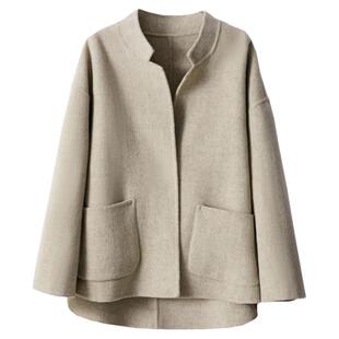 春秋冬新款双面绒呢子大衣女短款小立领羊毛外套宽松大码毛呢外套