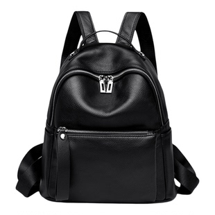 真皮双肩包女大容量百搭通勤背包旅行包黑色软皮书包头层牛皮女包