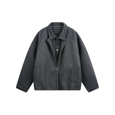 SHAPOES格子假两件拼接棉服外套