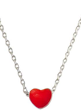 清新甜美可爱小红心S925纯银项链