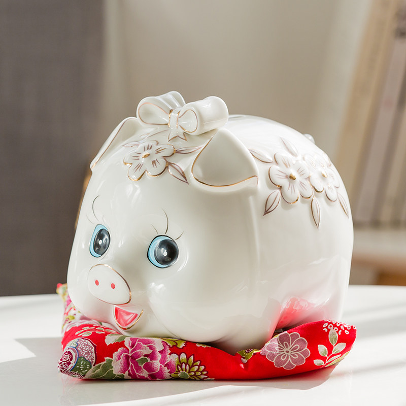 新款陶瓷金猪存钱罐只进不出创意可爱大号储钱罐摆件儿童成人生u.