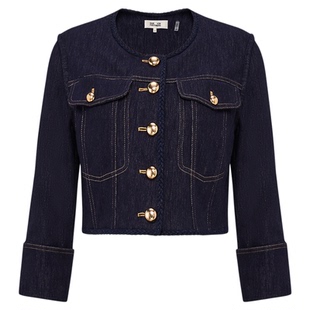 DVF新款纯色丹宁蓝弹力牛仔短款外套JS2T003