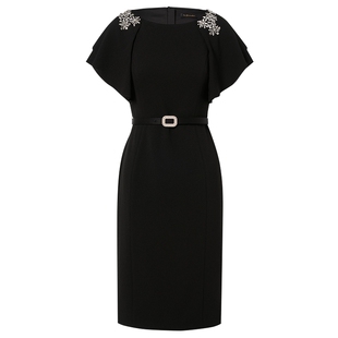 【精致社交】La Koradior拉珂蒂夏季黑色荷叶边三醋酸裙子连衣裙