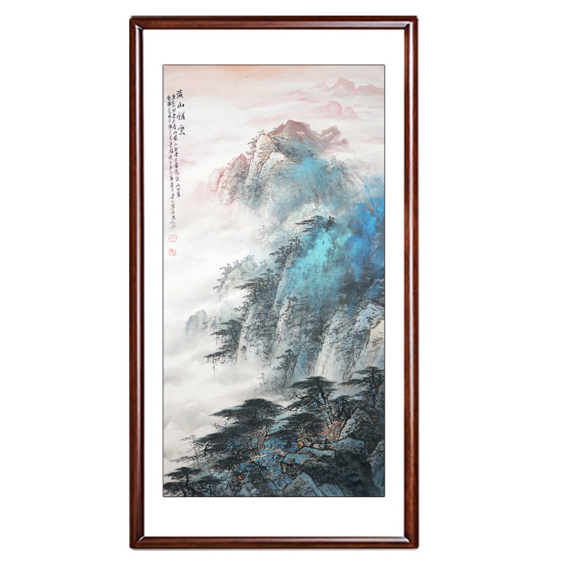 泼彩竖款走廊名家手绘真迹山水画