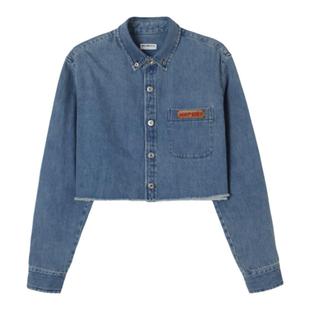 WhyBerry 22AW“Bai搭丹宁”短款衬衫外套复古毛边牛仔衬衣女