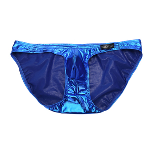 男士亮面皮内裤低腰性感弹力紧身仿皮闪亮三角裤激凸柔软窄边短裤