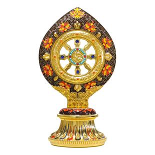 法轮藏传密宗用品珐琅彩绘转法金轮王七政宝家用佛前摆件供修供具