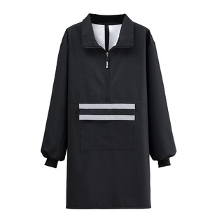 新款罩衣防水防油长袖围裙厨房家用餐饮做饭中长款时尚反光条口袋