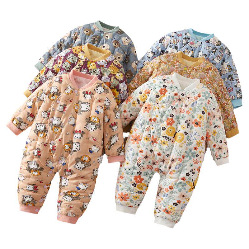 宝宝纯手工棉花哈衣爬服冬季外出抱衣连体衣婴幼儿加厚保暖棉衣