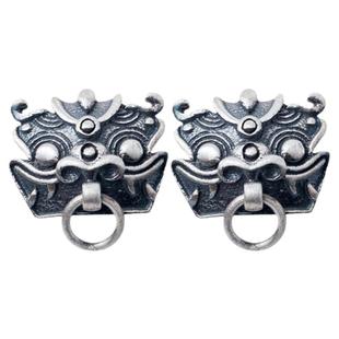 狴犴s925纯银耳钉民族风饕餮神兽龙生九子古风复古耳环耳夹耳饰品