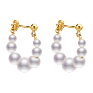 黛米珠宝 澹雅 3-7mm近圆形淡水小米珍珠耳环耳钉多珠耳圈-配证书