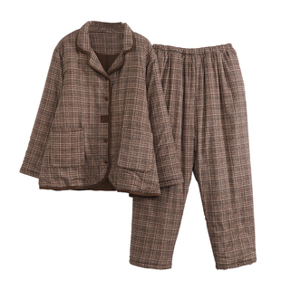 冬季三层加厚夹棉大码睡衣女士纯棉保暖棉袄胖MM200斤家居服套装