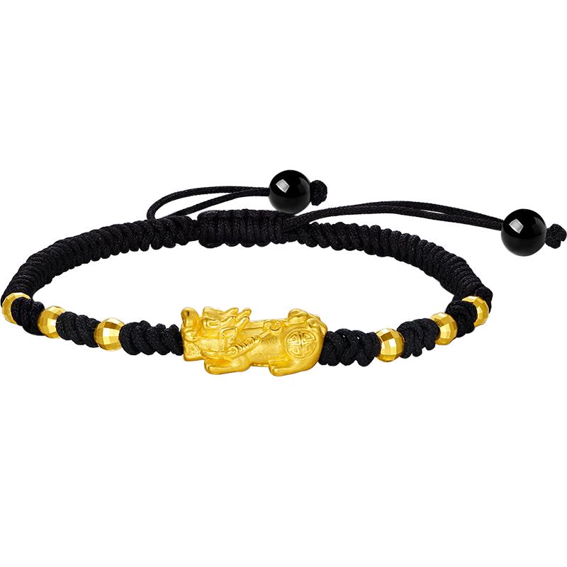 周六福黄金手绳貔貅手链定价足金转运珠编织绳官方男女情侣礼物