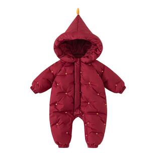 婴儿羽绒服冬季新款红色宝宝羽绒连体衣过年冬装儿童洋气外出服
