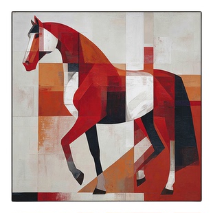 原创简约手绘五花马拼色线条骏马阅兵式客厅装饰画挂画壁画艺术画