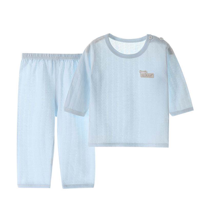 儿童家居服夏季薄款男女童长袖套装纯棉小童空调服夏装宝宝睡衣服