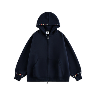 秋季2025新款400g工艺刺绣连帽开衫卫衣男款潮流情侣宽松春秋外套