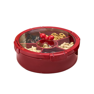 红色乔迁果盘家用客厅茶几旋转新年糖果盒分格密封坚果瓜子收纳盒