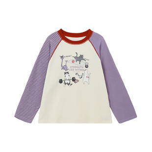 布丁哈鲁春装女童童装上衣2026春季新款儿童潮酷撞色插肩袖T恤