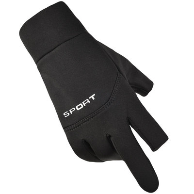 冬季露二指外卖骑手加绒保暖手套