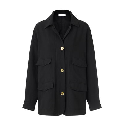 MAISON THER2026年春季新款新职人美学镀金纽扣亚麻多口袋夹克