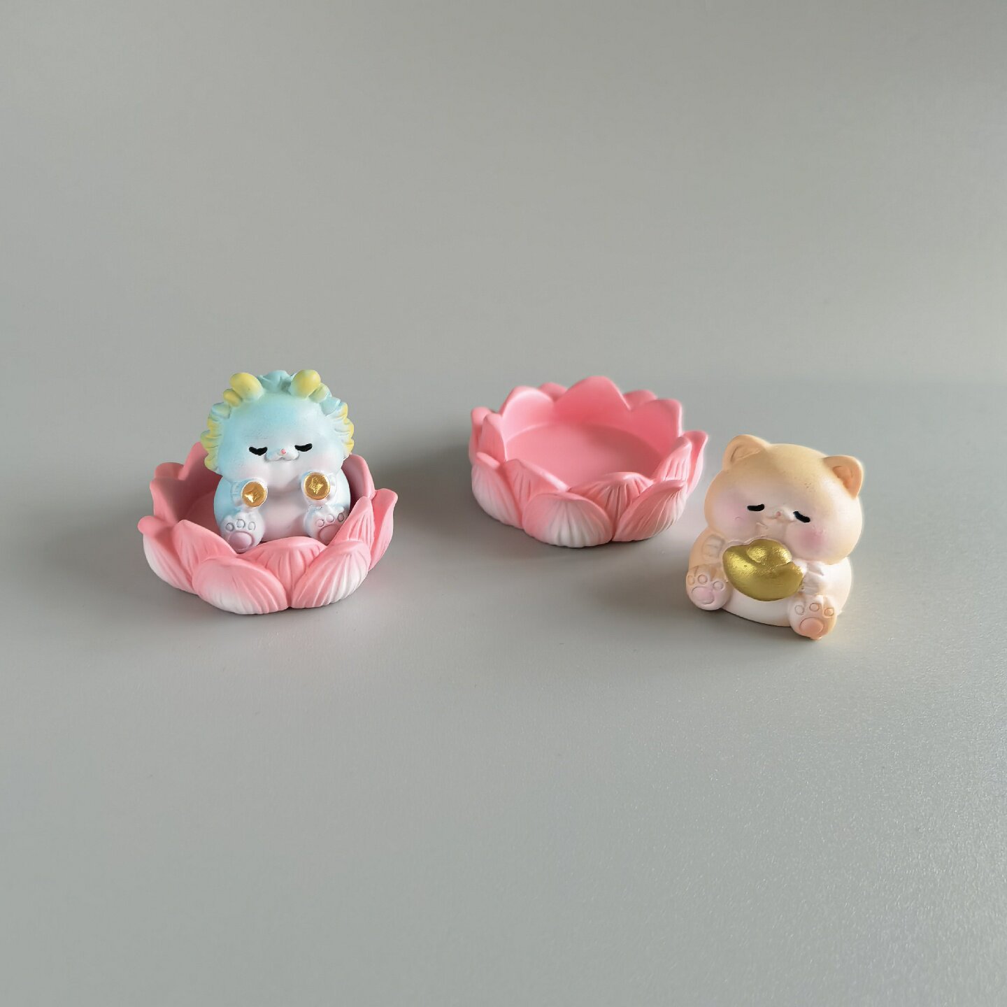 荷气生财桌面小摆件莲花座汽车装饰品diy奶油胶造景配件材料