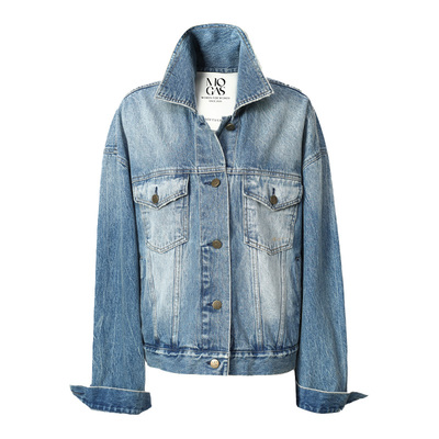 Mogas纯棉撞色刺绣牛仔短外套