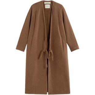 EXCEPTION例外女装秋冬款绵羊毛缩绒工艺压褶新中式毛呢外套大衣