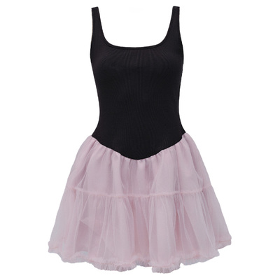 易碎商店黑粉撞色甜美无袖连衣裙