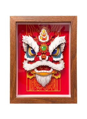 醒狮非遗剪纸雕桌摆装饰画