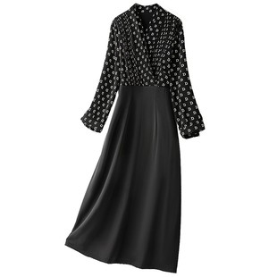 大码女装2026春秋季新款胖子雪纺波点拼接气质显瘦高端轻奢连衣裙