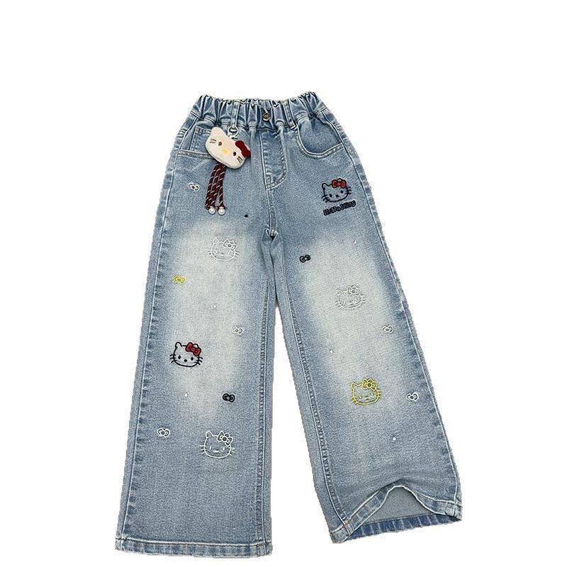 女童冬季新款加绒加厚牛仔阔腿裤
