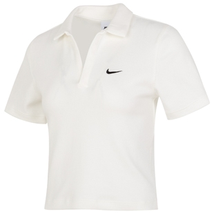 NIKE耐克女士翻领短袖修身网球半袖上衣运动服白色T恤女款POLO衫