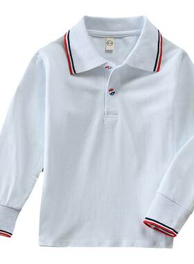 儿童POLO衫春夏款纯棉长袖T恤白色浅蓝学生校服园服男女生演出服